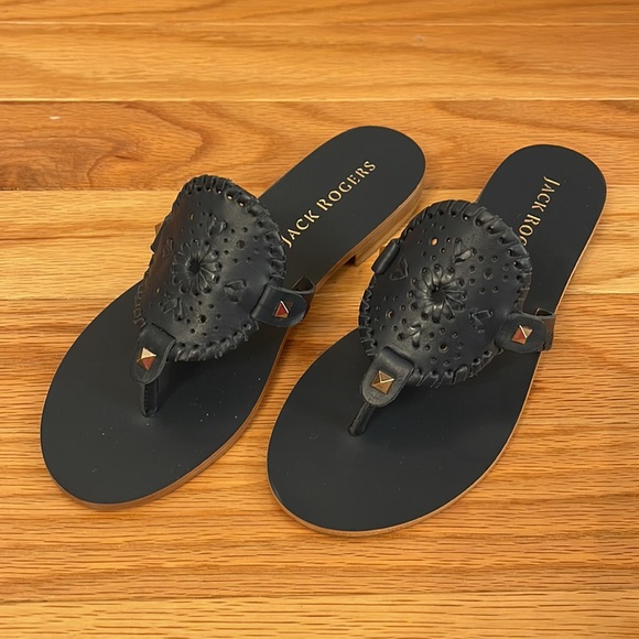 Jack Rogers Georgica Leather Flat Sandals - Midnight Navy Blue- Size 8.5 - Picture 2 of 4